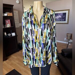 i.e. multicolored long sleeve button up SILK blouse-size 18